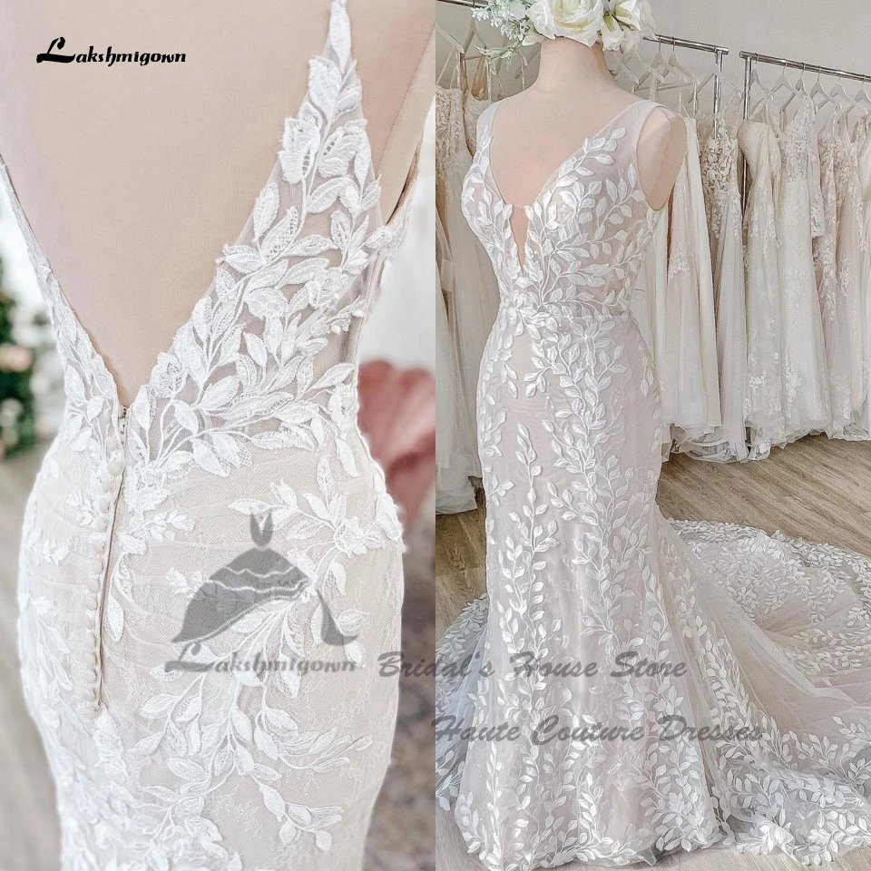 

Lakshmigown Роскошные кружевные свадебные платья-русалки с открытой спиной 2024 Vestido Branco сексуальные женские пляжные платья цвета шампанского в стиле бохо для невесты