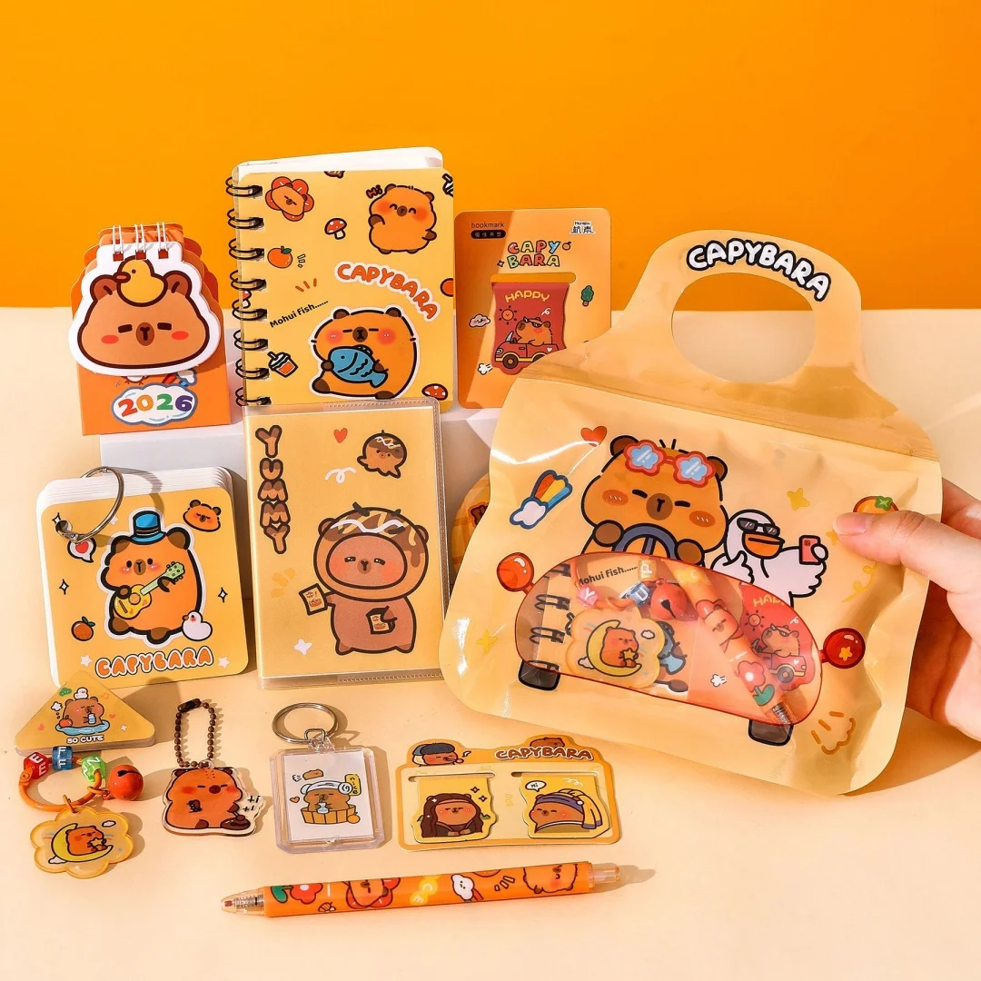 카피바라 문구 선물 세트 귀여운 동물 학용품 세트 학생용 다용도 필기구 교실 보상 파티 선물