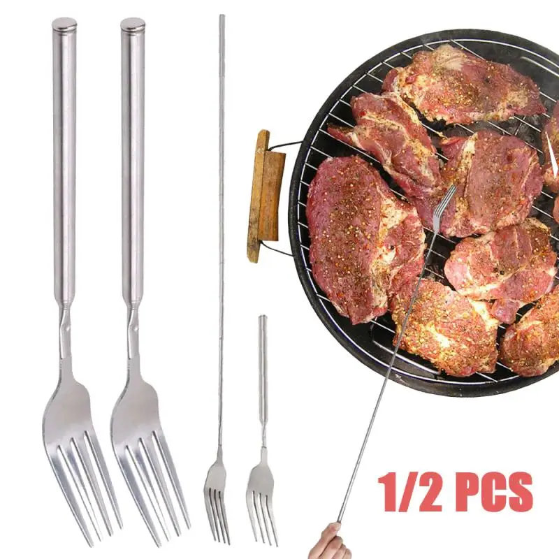Fruit fork expandable fork Telescopic extendable fork stainless steel western style BBQ dinner fruit dessert long cutlery forks kitchen tool fruit tools