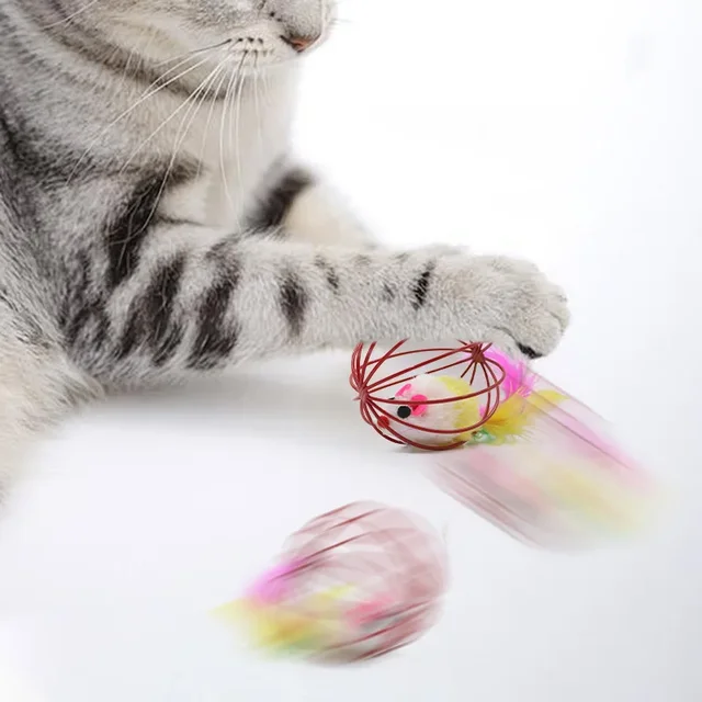 Funny Feather Mice Ball Cage For Kitten Creative Playing Toys Pet Products Play Cat Mouse Toy игрушки для кошек 2