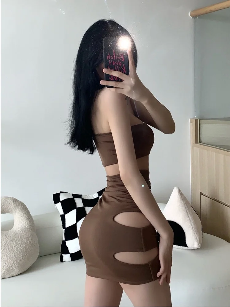 Ragazze Spice Sexy Hollowed Out Asimmetrico Party Senza Spalline Slim Hip Tank Mini Dress Hot Sexy Donne Coreane Top Sweet M407