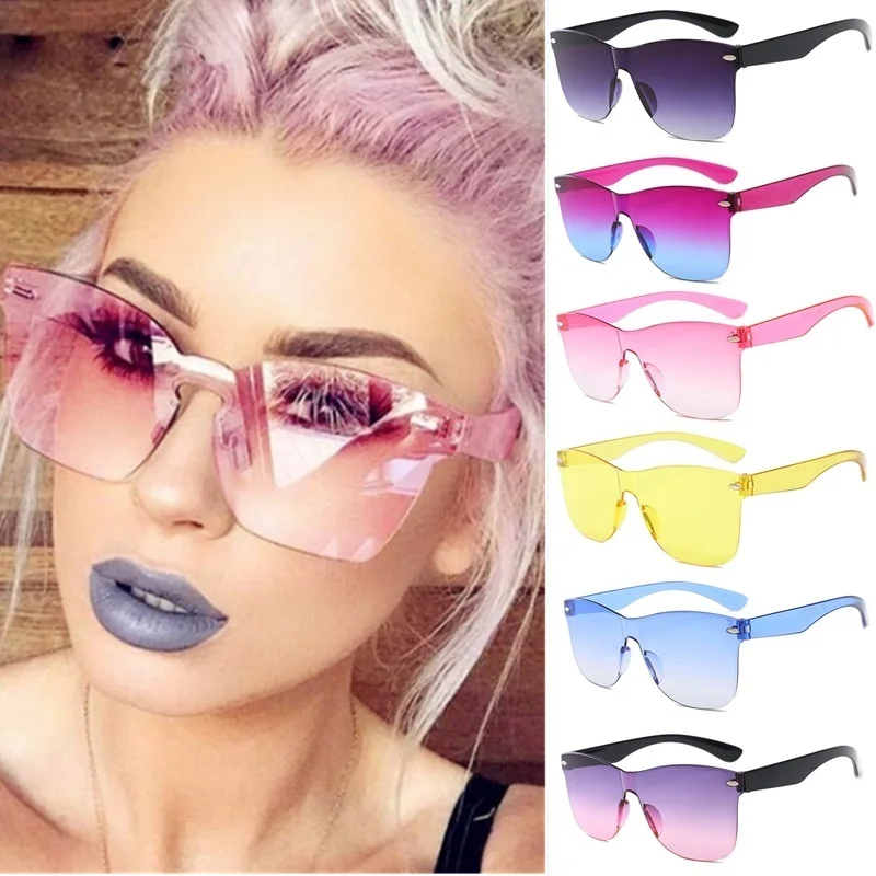 Summer Sunglasses Eyewear Sun Men Shades Integrated Fashion Women Rimless Rectangle Sun Glasses UV400 1PC Candy Color Sun Glass