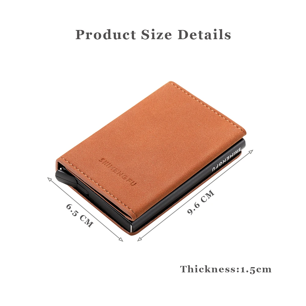 Magnetic Automatic Card Holder PU Leather Mini Wallet RFID Blocking Metal Card Case Business ID Holder for Men And Women