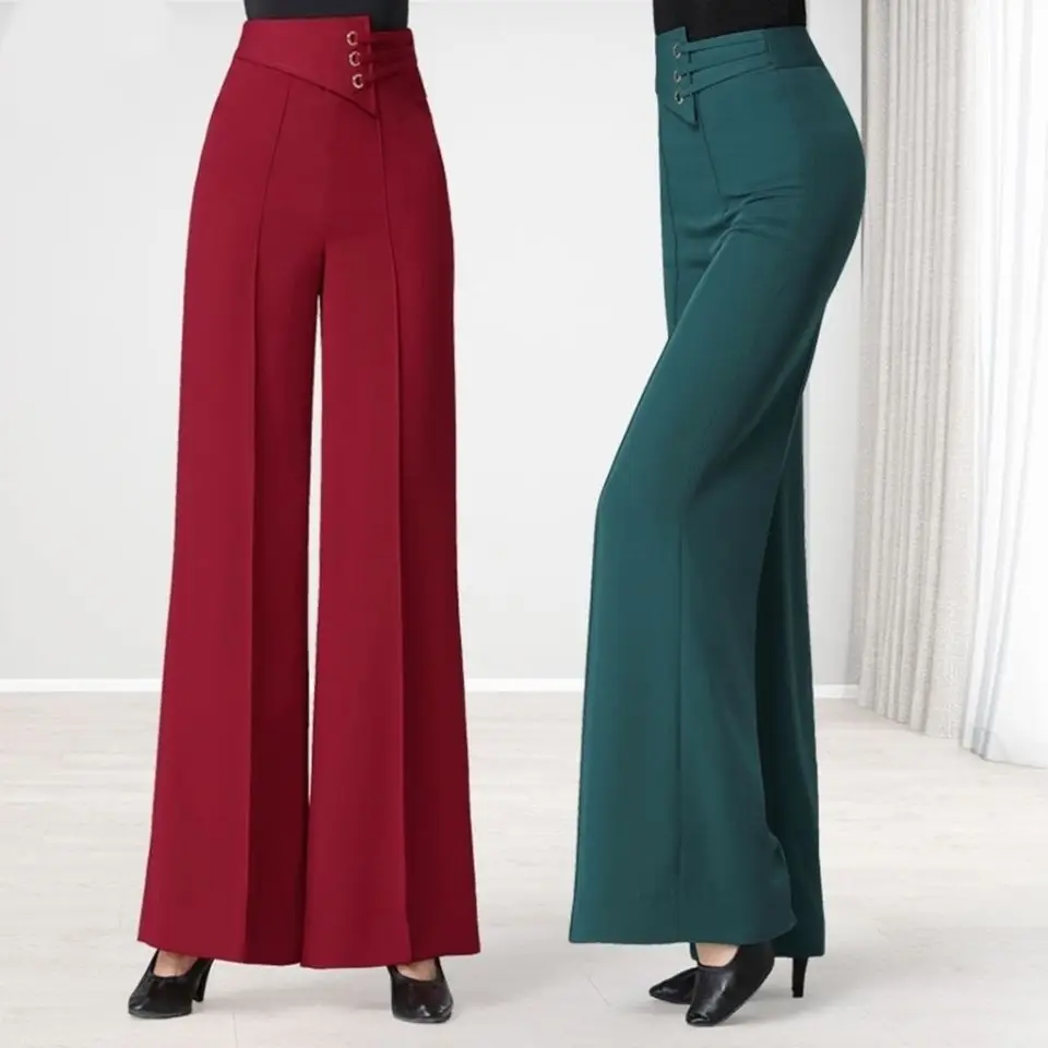 Korean Simple Commuter Fashion New Modern Dance Pants Women's Solid High Waist Wide Leg Practice Loose Relaxed Straight Trousers