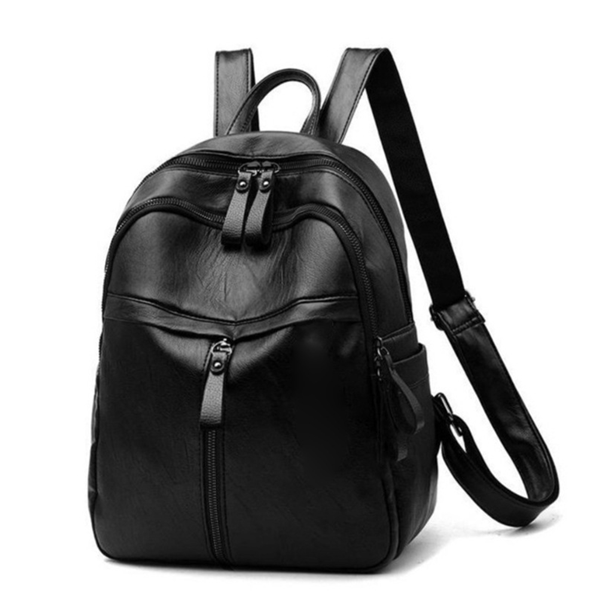 Backpack Korean Fashion PU Soft Leather Trendy Bag Simple Black Casual Backpack Women's Single Shoulder Cross Shoulder Bag-LJX