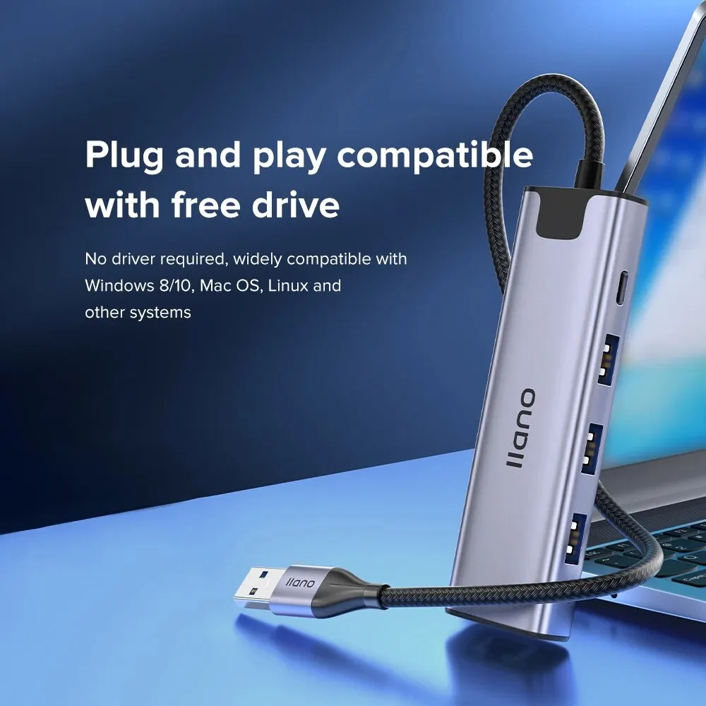 Llano USB C Hub, 5 in 1 USB C Hub Multiport Adapter W/Migabit Ethernet, 100W PD, 3 USB 2.0 for Laptops PC 3