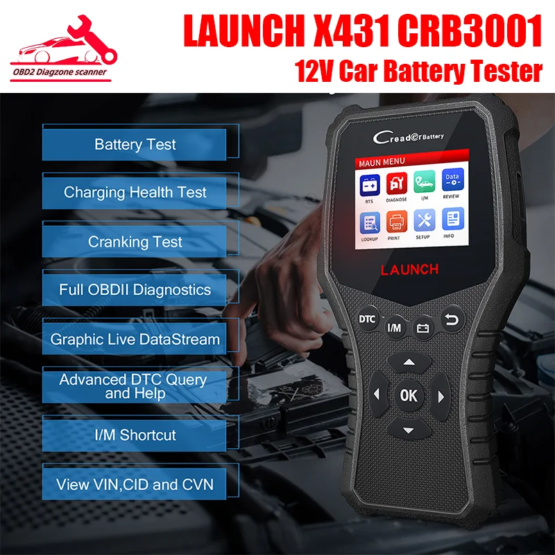 LAUNCH X431 CRB3001 Car Battery Tester 12V OBD2 Scanner Auto Diagnostic