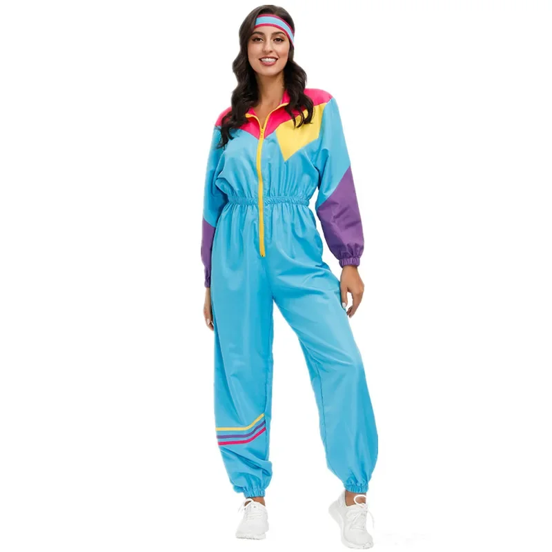Men Retro 70's 80's Hippie Costume Hip Hop Rock Music Sports Suit Halloween Carnival Party Cosplay Fancy Dress Up