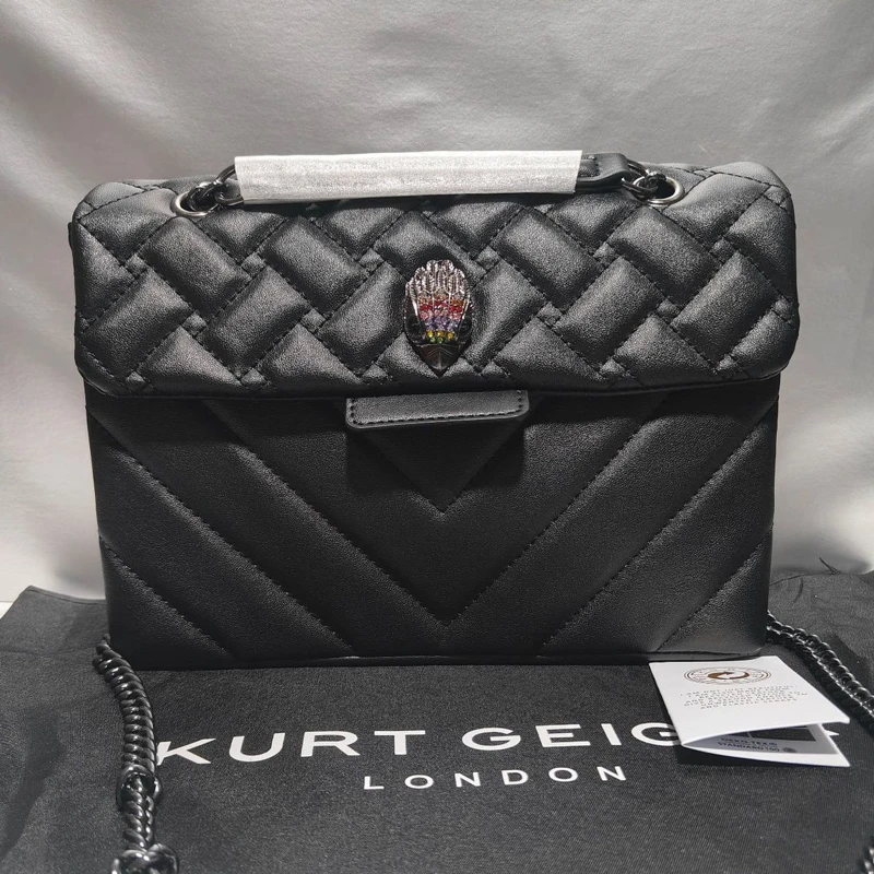 

Kurt G Quilted Eagle Metal Women Shouder Bag Fashion Black High Quality Large Embroidery PU Leather Ladies Chain Crossbody Bags