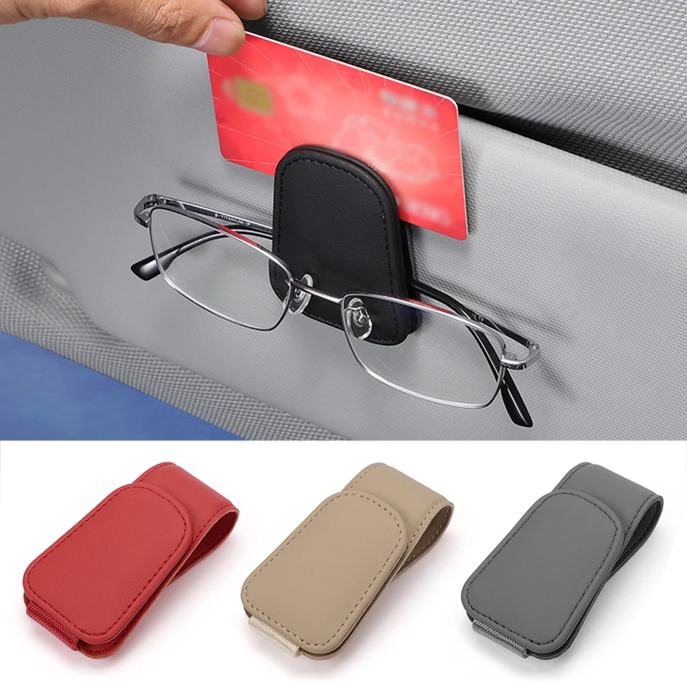 Leather Eyeglass Hanger Clip Universal Car Sunglasses Holder