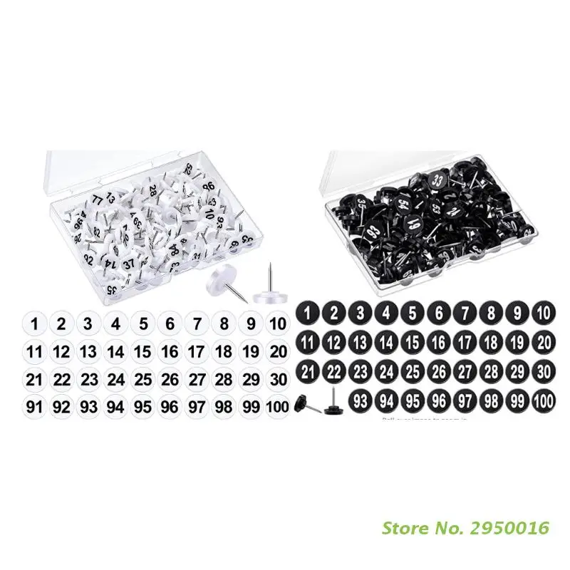 Push Pins Round Numbered Pushpins Map Pins 100Pcs For Office School Bulletin Boards Photo Wall