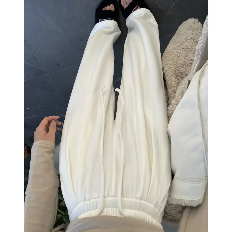 Autumn Winter 2022 Women's Casual Straight Wide Leg Trousers Harajuku Streetwear Solid Loose Drawstring Joggers Pants Sweatpants