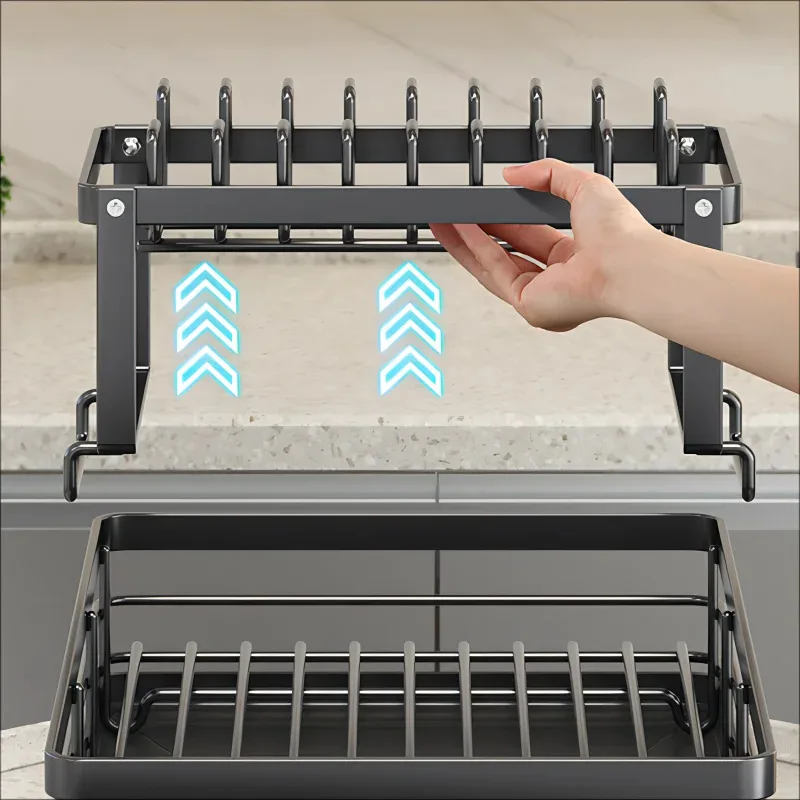 Stainless Steel Adjustable Dish Drying Rack With Drainboard Over Sink Plate Organizer Kitchen Storage Rack