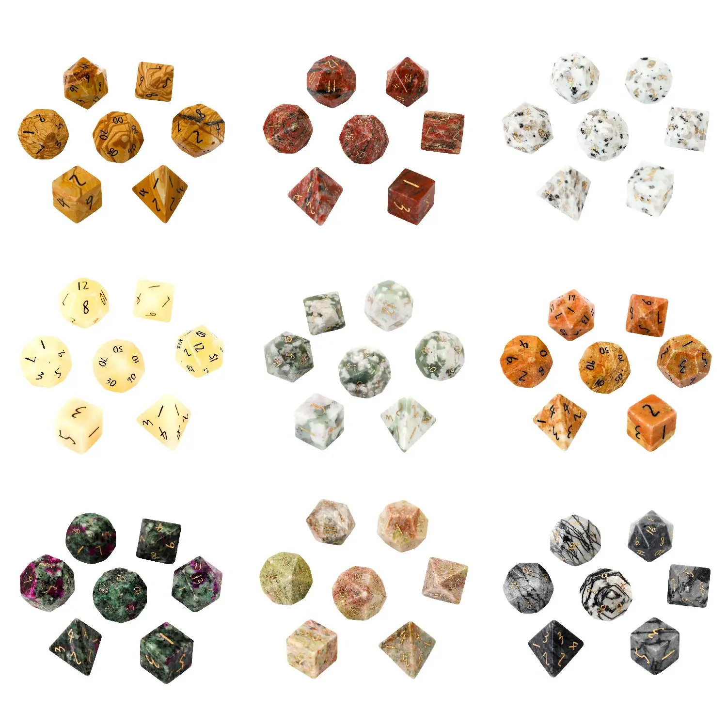 Entertainment Board Game Creative Three-Dimensional Polyhedral Dice D4 D6 D8 D10 D12 D20 Seven Piece Set Engraved Digital Dice