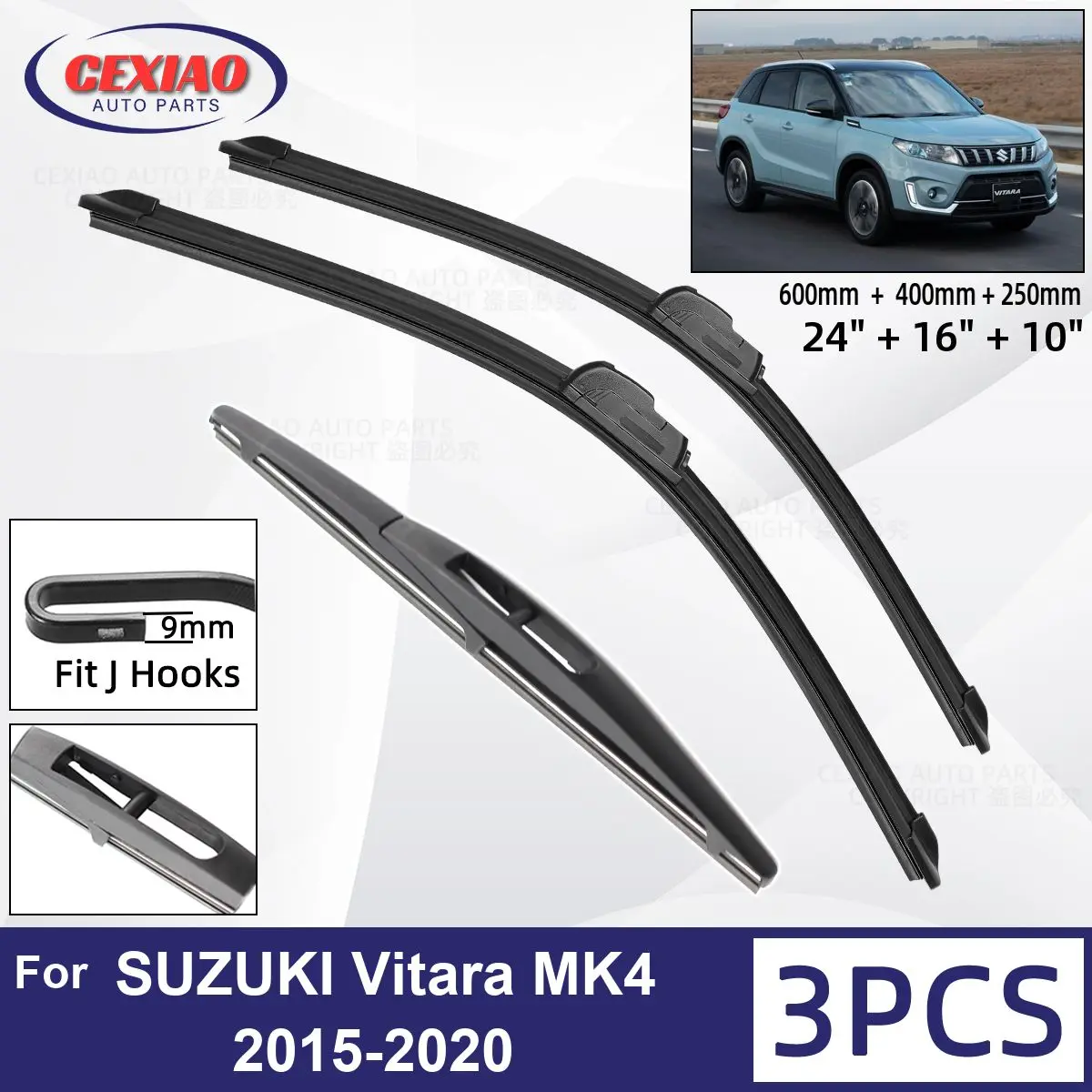 Set Spazzole Tergicristallo Per Audi Q3 MK1 (2011-2017): Kit Anteriore 24''+20'' E Posteriore 16'' - Gomma Premium Antistriscio
