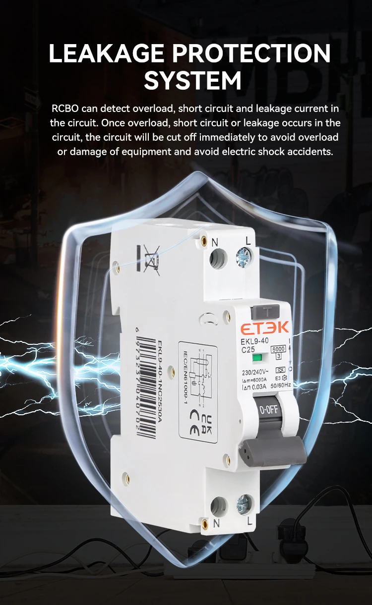 Description Picture 4 of itemETEK RCBO Type A Residual Automatic Circuit Breaker 6KA 1P+N 2P DPN With Over Current Leakage Protection 30mA EKL9-40
