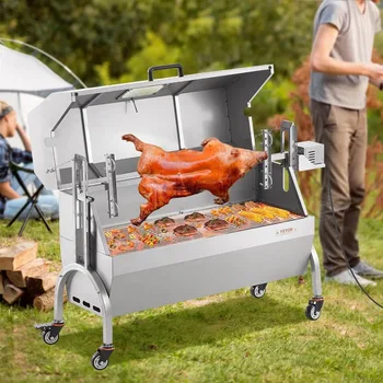 Rotisserie Grill with Hooded Cover, BBQ Whole Pig Lamb Goat Charcoal Spit Grill, 46 Inch 132Lbs Capacity, Electric 52W Motor St 5