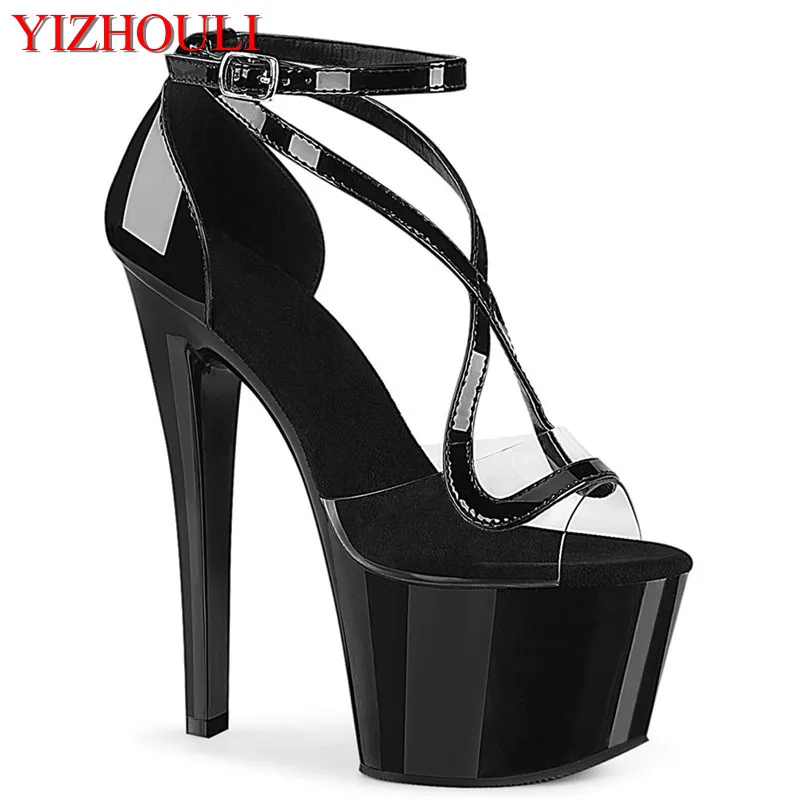 

Summer high-heeled open-toe transparent, 17cm stiletto heels, 7-inch pole dancing model runway dance shoes