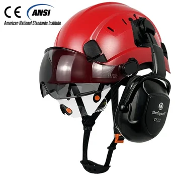 Casco di sicurezza CE con doppia visiera per ingegnere e paraorecchie EN352 ABS elmetto ANSI berretto da lavoro protezione della testa EN397