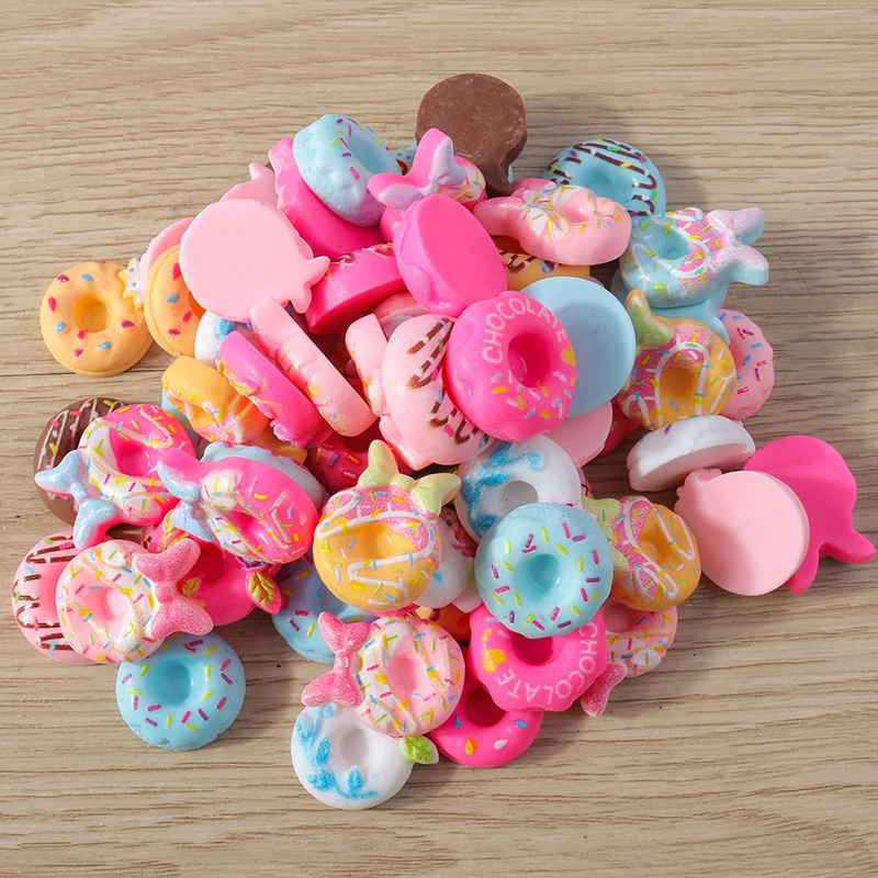 Tusember 15 Stück Zufällig Gemischte Bunte Süße Donuts Niedliche Harz-Flachfiguren für Handgefertigte Handyhüllen-Deko Haarspangen-Zubehör DIY-Bastelarbeiten