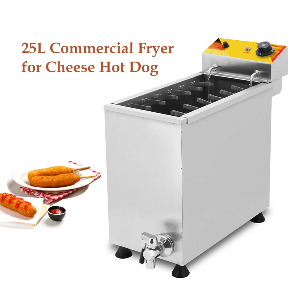 

Commercial Cheese Hot Dog Fryer 2 Rows of 12 Hooks Faucet Oil Discharge Port Capacity 25L Electric Power 3000W Net Weight 13kg