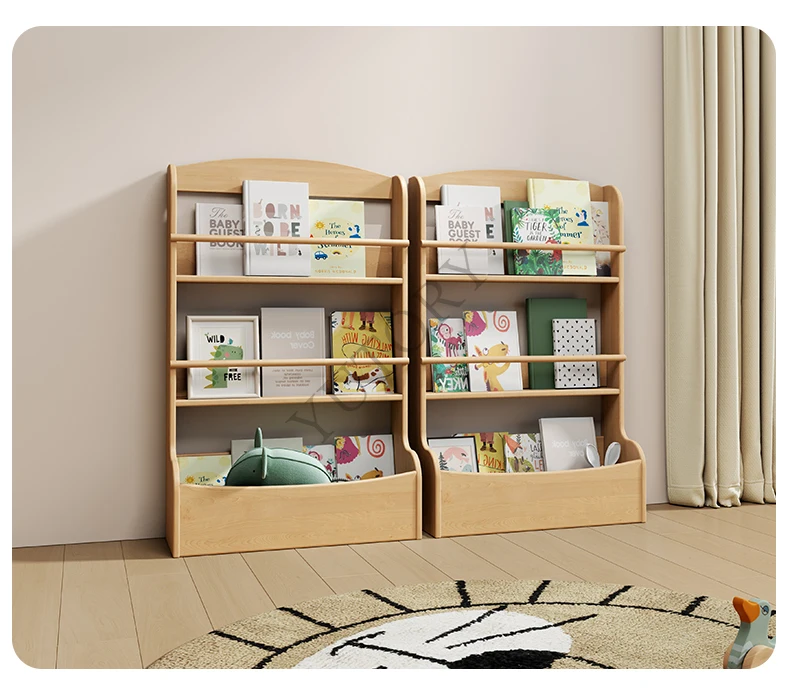 Full solid wood small unit bookshelf, multi-layer bookshelf, children's storage rack, floor to ceiling picture book rack