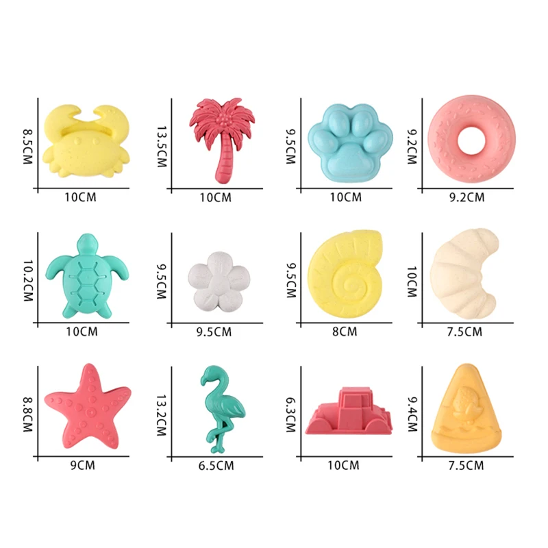 Beach Toy Sand Mold Sand Printing Seaside Sand Digging Tool Accessories Wheat Straw Donut Engineering Vehicle 12-Piece Combinati - 3