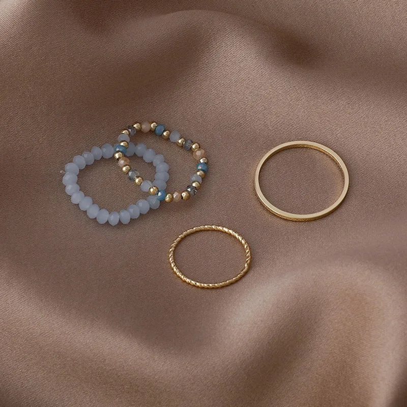 2025 Buntes Ringset im Modestil, süßer und einfacher elastischer Perlenring, koreanische geometrische Damenbekleidung, kreative Accessoires, Abendkleid_voghion.com