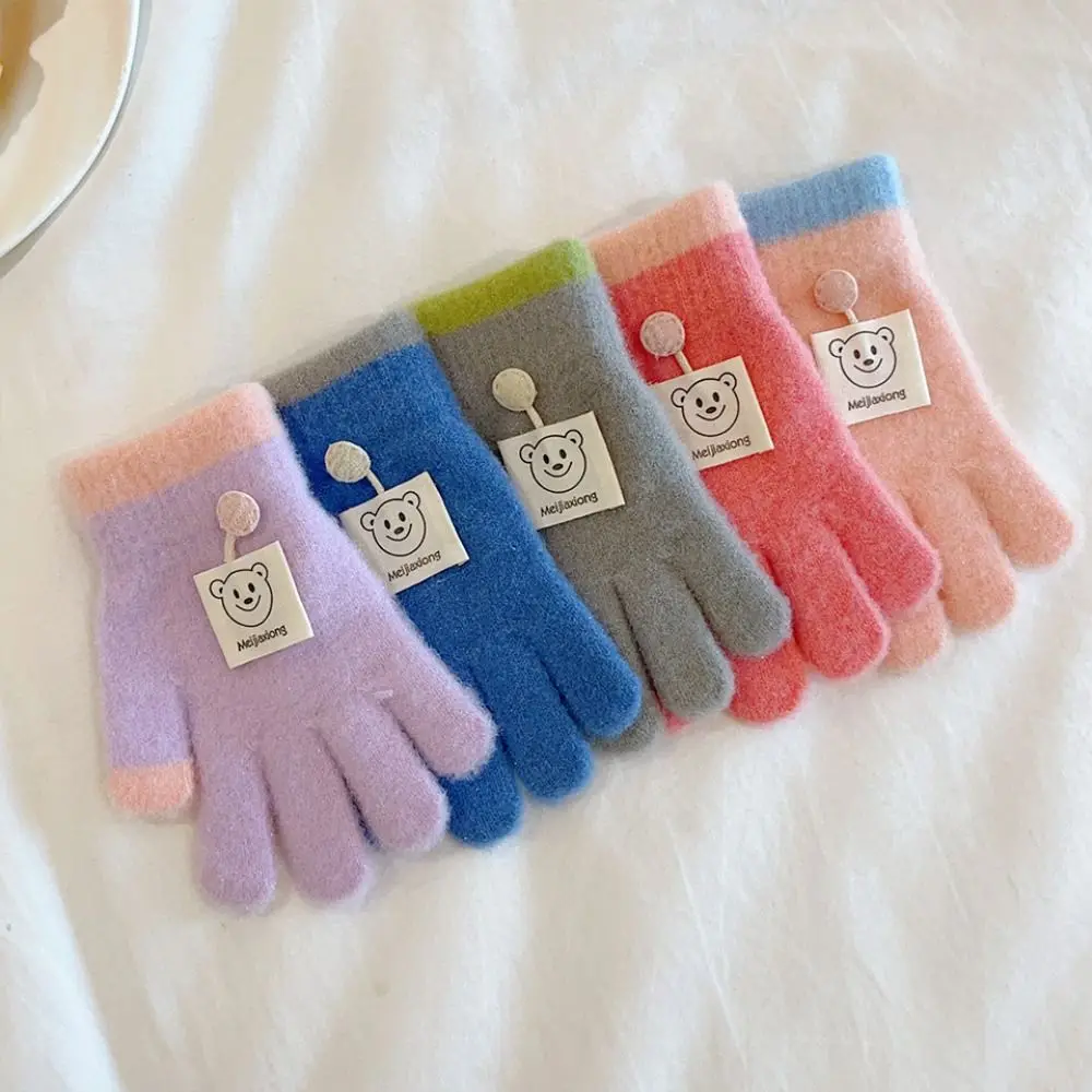 3-8 Years Old Thicken Velvet Children Knitted Gloves Elastic Keep Warm Full Finger Mittens Cartoon Soft Winter Warm Gloves