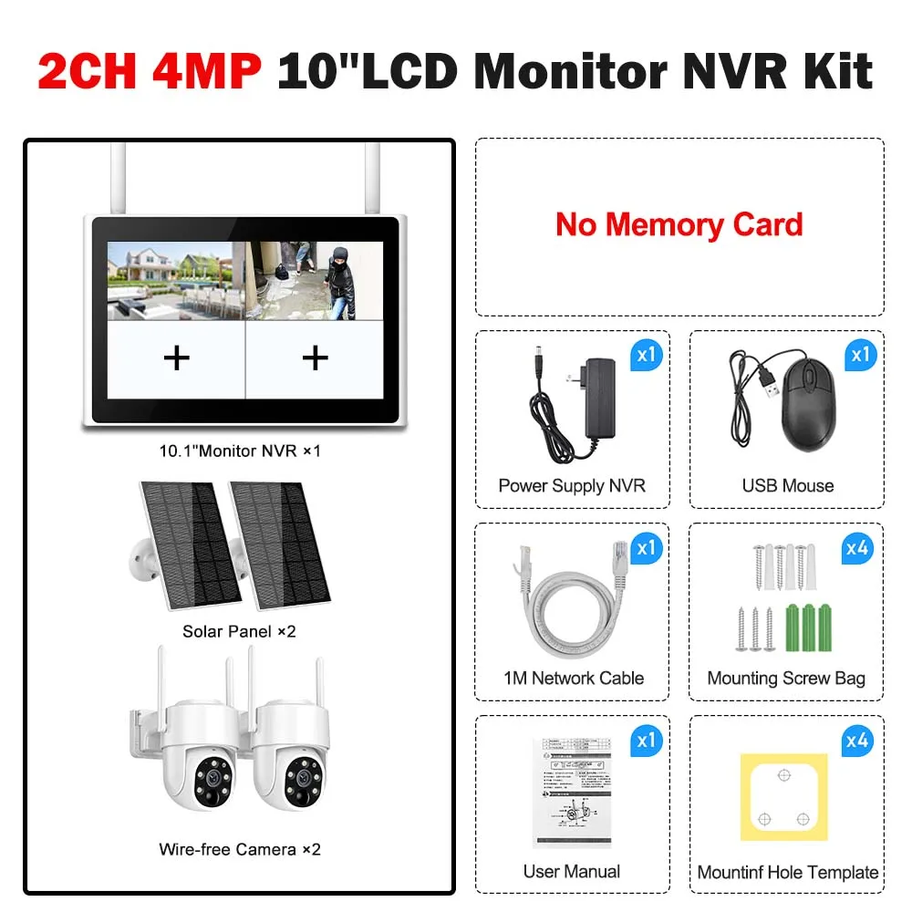 Wireless Solar Security Camera System – 4PCS 360° Pan-Tilt 2K Cameras With NVR, Color Night Vision, 2-Way Audio, No Wiring Needed