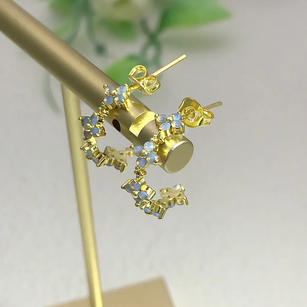 Opal Stein Klee Creolen für Frauen Ästhetik ins Mode c-förmige Gold Farbe Ohrringe Zubehör Schmuck Geschenke kae077 – Detail 7