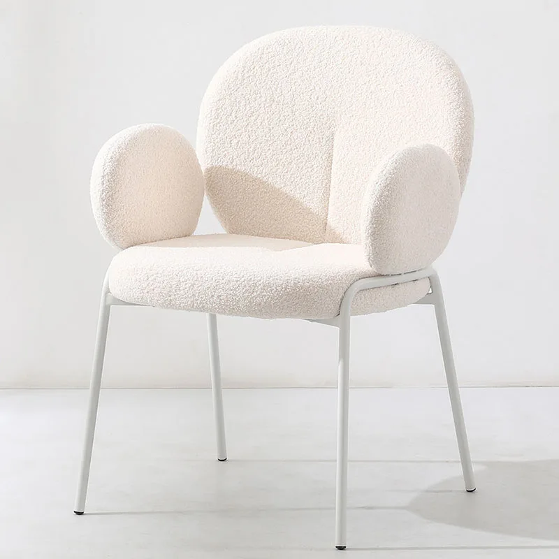 

Simple Modern Cream Style Dining Chair Back Bedroom Lamb Velvet Makeup Chair Luxury White Silla De Comedor Home Furniture WKDC