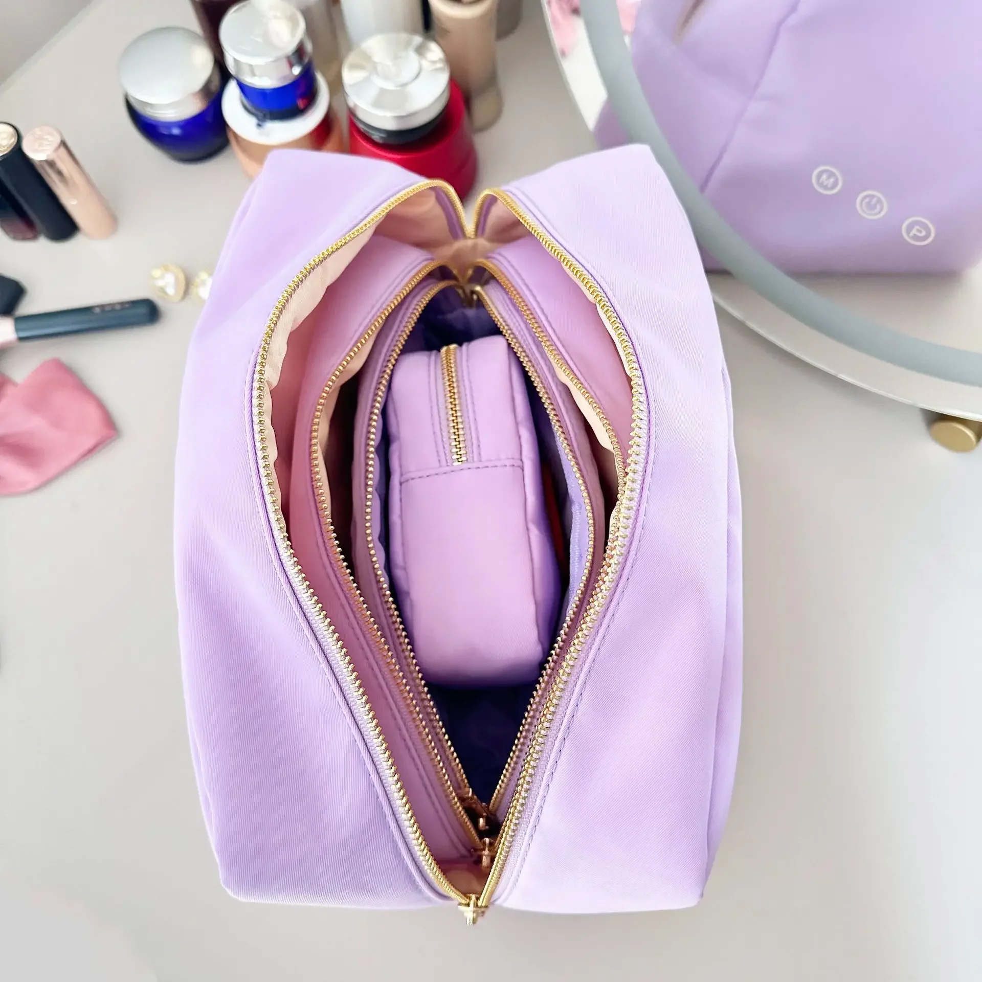 Large Capacity Women's Cosmetic Bag Simple Solid Color Ladies Nylon Storage Bags College Girls Pencil Case Purse Handbags 6