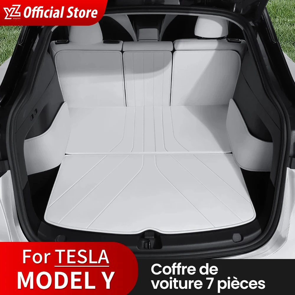 Yz Per Tesla Model Y Tappetini Per Bagagliaio In Pelle Tappetino Antiscivolo Impermeabile Completamente Circondato Tappetino Personalizzato Per Tesla 