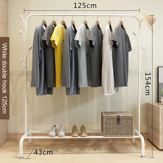Garment Rack Floor Standing Clothes Hanger Double Pole Coat Rack Wardrobe Clothing Drying Rack Mobile Cloth Rail Home Furniture W Double hook 125cm