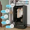 Wood Armoire Wardrobe Closet with Mirror, Storage Cabinet Bedroom Freestanding Wardrobe Combination for Hanging , Black 70.47”H 5