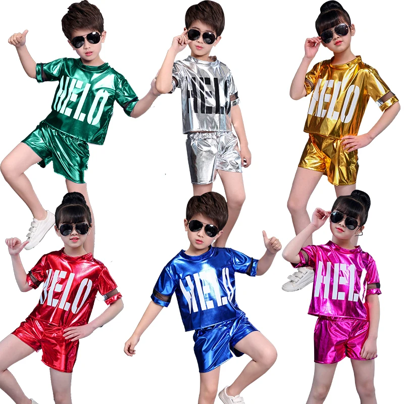 

Silver Gold Children Girl Boy Performance Flashing Hip Hop Jazz Modern Dance Suit Costume Pants