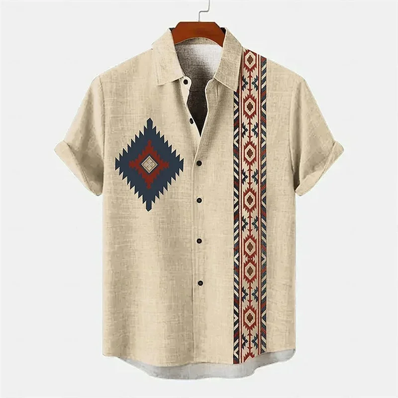 Fashionable and minimalist 3D cotton and linen short sleeved shirt, comfortable hot selling in summer and autumn, African tribal 2