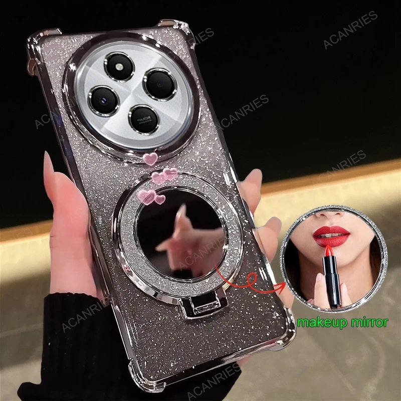 Enhanced Anti-Shock Plating Case with Makeup Mirror Stand and Four-Corner Protection
