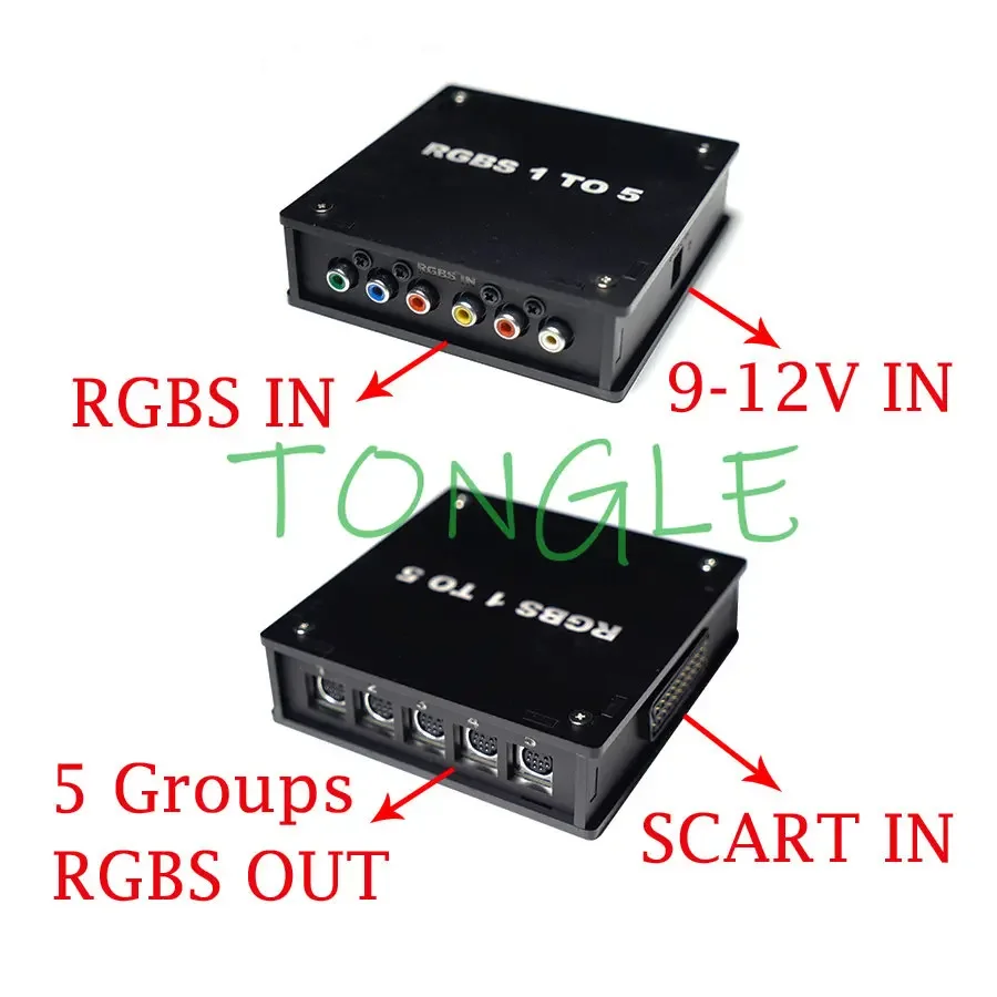 RGBS SCART 아크릴 비디오 스위처, 스플리터, 자동 변환 보드, 아케이드 게임 장치, 1 in, 4 out, 5 out