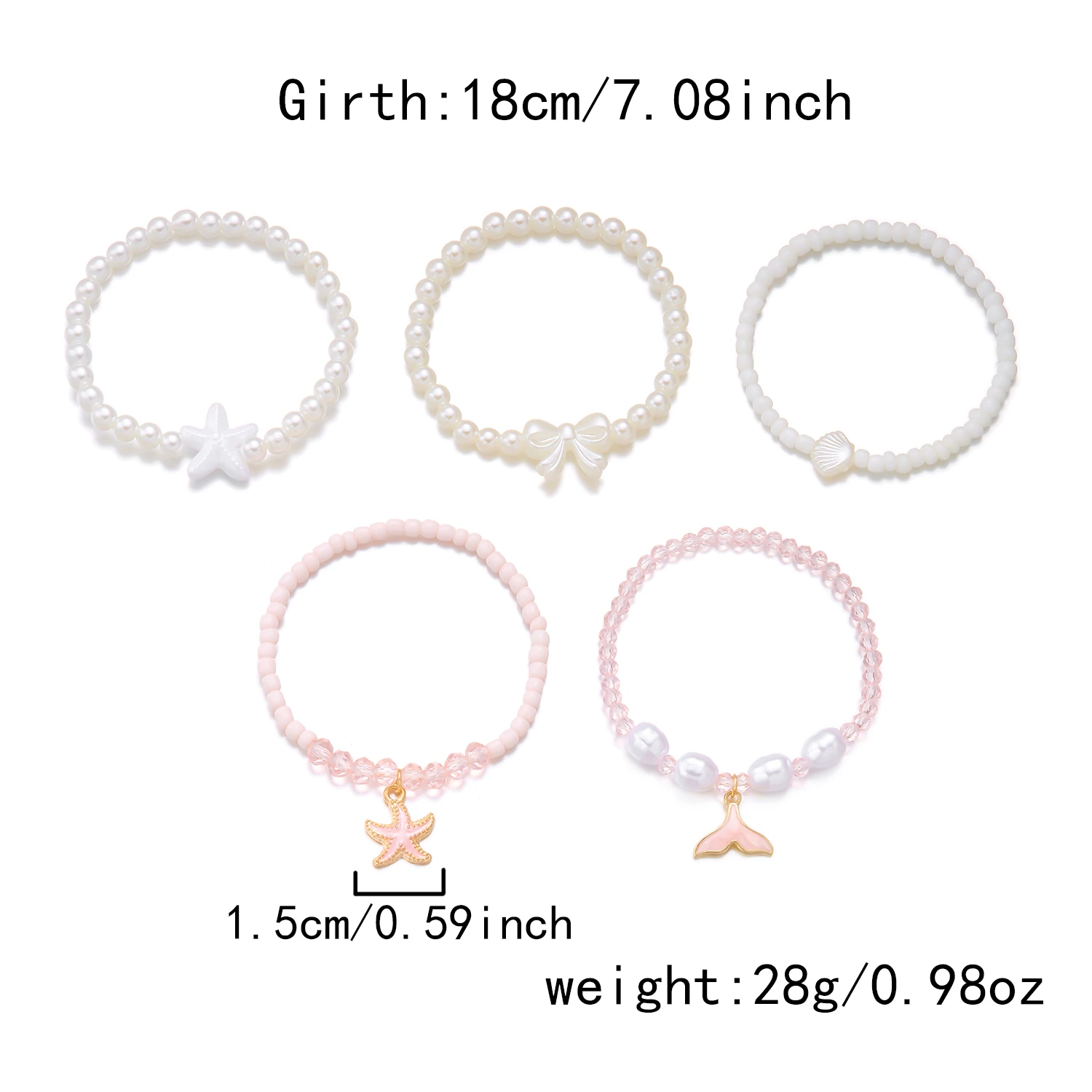 5 Stück handgefertigte Reisperlen Sea ​ ​ Schildkröten-Armbänder-Set für Damen, Sommerliche Boho-Muschel-Seestern-Armbänder, Täglicher Schmuck – Detail 7