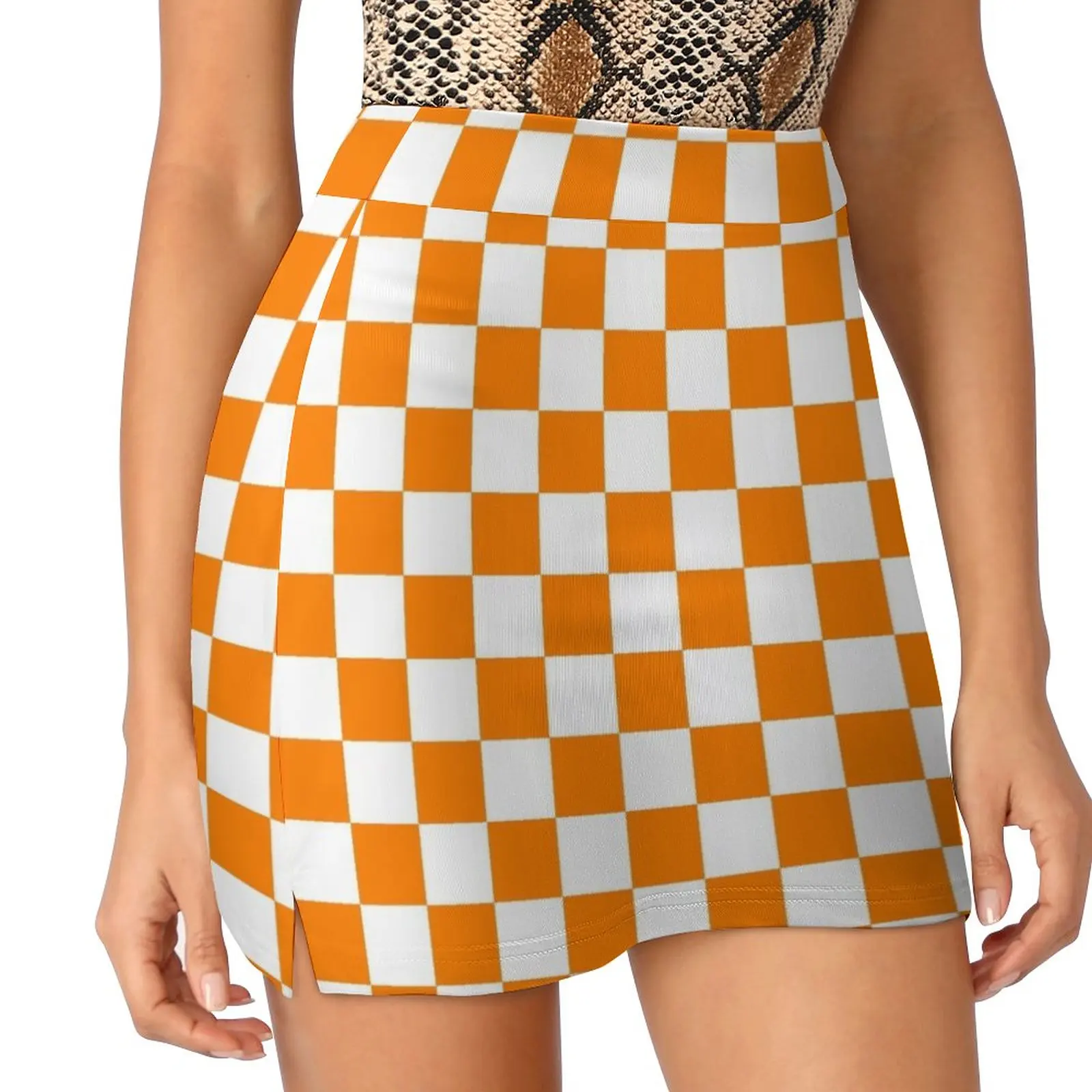

Оранжево-белая юбка в шахматную клетку, юбка-брюки, сексуальные короткие мини-юбки, Женская скромная юбка для женщин