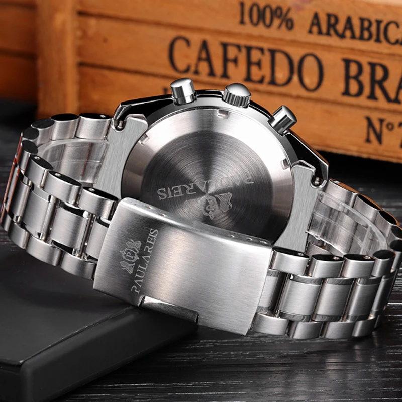 PAULAREIS P Brand Luxury Men Mechanical Watches Calendar Business Watch Mens Sports Waterproof Stainless Steel Automatic Watches