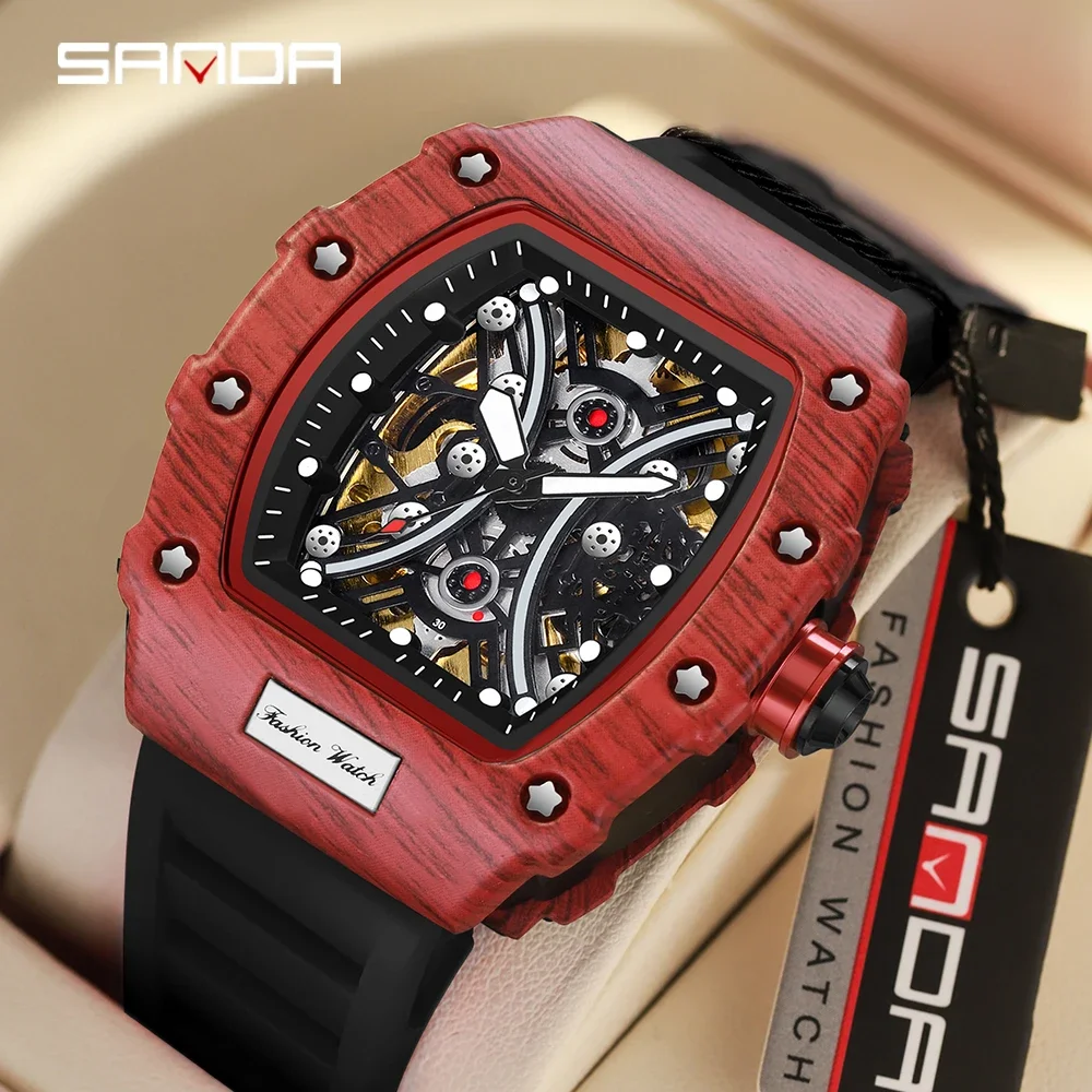 

Sanda 2024 Hot Selling 7041 Square Quartz Fashion Casual Men's Watch Hollow out Cool Fully Automatic Mechanical Watch