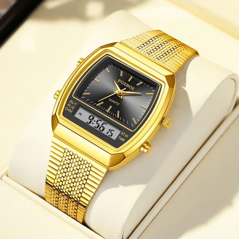 FOXBOX Luxury Dual Display Waterproof Sports Watch - Fashionable Quartz Timepiece