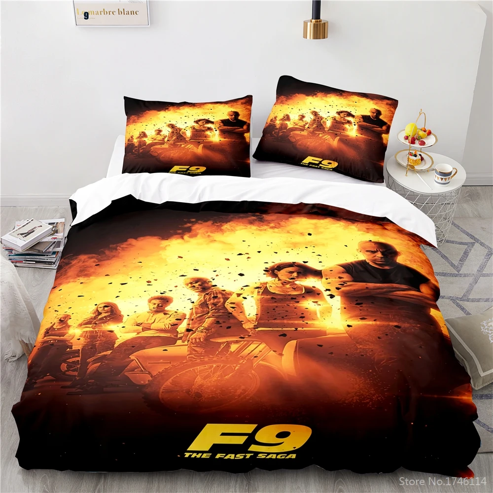 

2/3pcs Fast & Furious 3D Film Bedding Set Twin Full Queen King Size Soft Duvet Cover Pillowcase Set Bedclothes for Home Bedroom