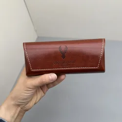 Deluxe Tri - Fold Leather Glasses Case with Magnetic Closure and Customizable Logo (Dark Brown)