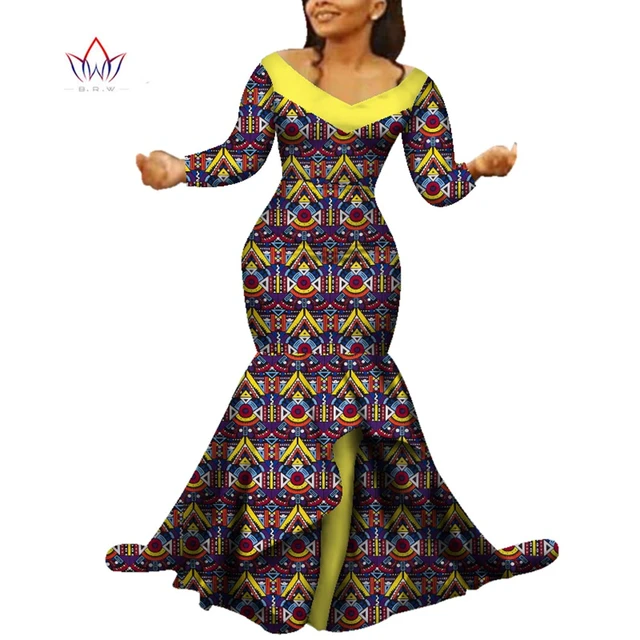 جديد Dashiki الأفريقية طباعة فساتين بازين فستان طويل ذيل السمكة لحفلات  الزفاف Vestidos فساتين الأفريقية للنساء WY5759 - AliExpress