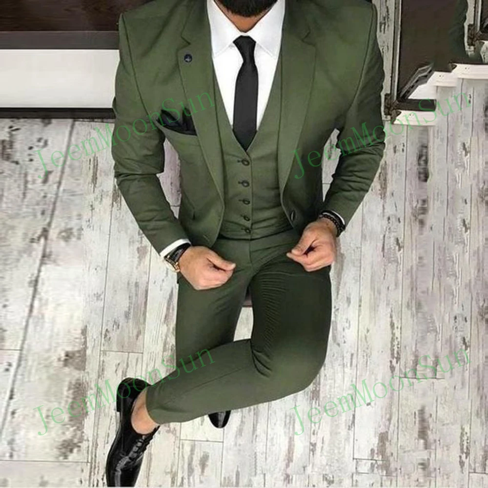 Traje verde militar de piezas para hombre, traje Formal ajustado para boda, ropa de novio de negocios, Blazer hecho a chaleco, pantalones, disfraz para hombre _ - AliExpress Mobile