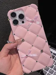 Luxury Glitter Rhinestone Bow Bling Bling Diamond Protection Cute Cover - 15plus Or 14plus (Pink)